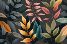 Pattern With Colorful Leaves As Background (Generative AI)