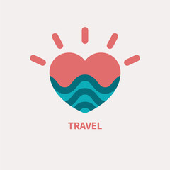 Wall Mural - Heart, sea and sun logotype, travel icon