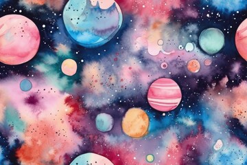 Poster - cosmic scene with planets and stars in the universe. Generative AI