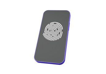 Poster - Fingerprint login mobile phone personal privacy touch Id unlock app verify identity concept. technology cyber security protection, secure identification, verification. 3d render illustration.