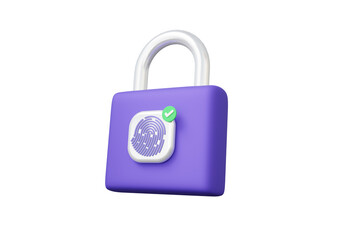 Poster - Fingerprint padlock with check mark approved floating on isolated background. lock cyber security protection concept. account identity id privacy password secure personal data information. 3d render