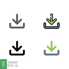 Poster - Download icon set. Software data load, down arrow, technology concept. Simple editable stroke, outline, filled outline, solid and flat style. Vector illustration isolated on white background. EPS 10.
