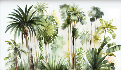 Tropical plant and vegetation watercolor illustration