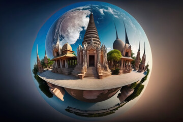 Canvas Print - Thailand tourist attractions around the surface of planet Earth. Travel in Thailand concept - Generative AI