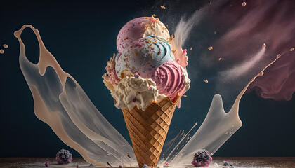 Wall Mural - Delicious Ice Cream with Cotton Candy, fresh ingredients - Generative AI