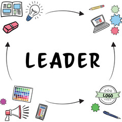 Poster - Leader text amidst various vector icons