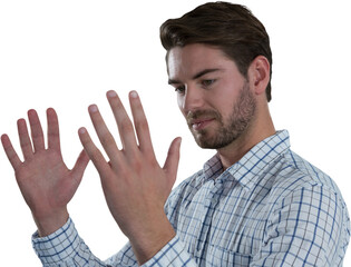 Poster - Man gesturing against white background