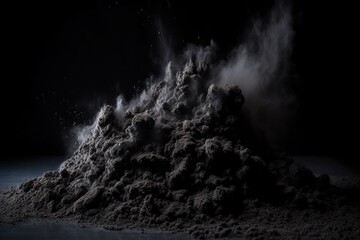  a pile of dirt on a black background with smoke coming out of the top of the pile and a star in the sky above it.  generative ai