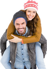 Poster - Portrait of man giving piggyback ride to woman