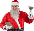 Santa Claus holding envelopes and bell