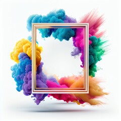 Wall Mural - Colorful swirling smoke square frame isolated on white background. Colorful color abstract smooth flowing vapour. Ai generated square frame design.