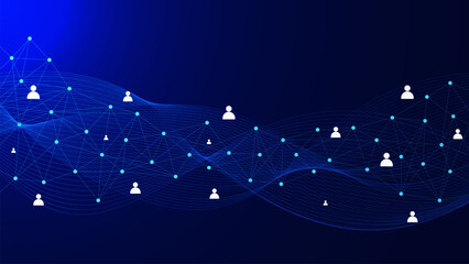 Aufkleber - abstract dots and lines connection with wave flow and people icons for global network communication 