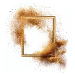 Wall Mural - Gold glitter swirling particles on square frame isolated on white background. Gold color abstract shiny dust. Ai generated square frame design.