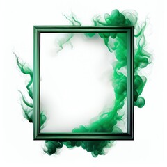 Wall Mural - Green swirling smoke square frame isolated on white background. Green color abstract smooth flowing vapour. Ai generated square frame design.