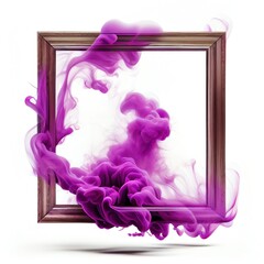 Wall Mural - Magenta swirling smoke square frame isolated on white background. Magenta pink color abstract smooth flowing vapour. Ai generated square frame design.