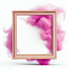 Wall Mural - Pink swirling smoke square frame isolated on white background. Pink pink color abstract smooth flowing vapour. Ai generated square frame design.