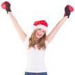Festive blonde with boxing gloves