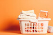 Laundry basket, liquid detergent and washing machine. Generative ai