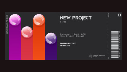 Aufkleber - Ticket featuring colorful realistic balls. Great for branding presentation, poster, cover, art, tickets, prints, etc.