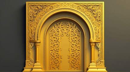 Arabic golden arch. 3d illustration of islam architecture shape for muslim holidays. Generative Ai