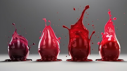 Wall Mural - Set of red wine or paint splashes. 3d illustration. Generative Ai