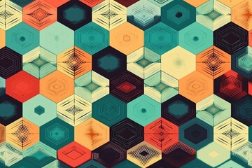Poster - vibrant and colorful hexagonal pattern. Generative AI