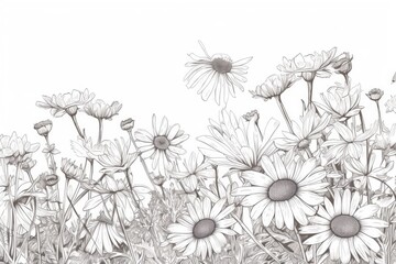 Poster - monochrome field of blooming flowers. Generative AI