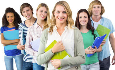 Poster - College students holding folders at college