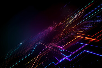 A futuristic CPU chipset with orange and blue lines as a stylish cyber background, Generative AI