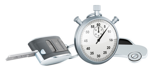 Poster - car key with car shape metal keychain with stopwatch, 3d rendering