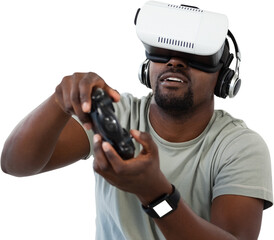 Wall Mural - Man using virtual reality headset and playing video game