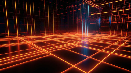 3d render, orange neon light, abstract ultraviolet background. Generative Ai