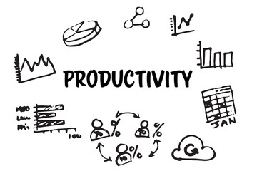 Poster - Productivity text surrounded by various vector icons