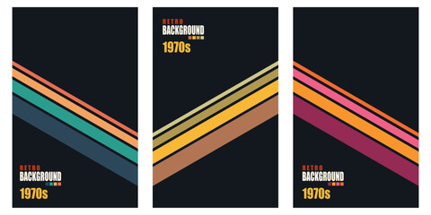 Wall Mural - Set of retro vertical posters.Abstract backgrounds in trendy 1970s style. Groovy striped design template backgrounds.Vector illustration