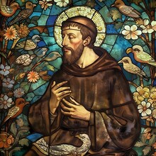 Saint Francis Of Assisi. Stained Glass Style. Generative Ai. St. Francis Of Assisi.