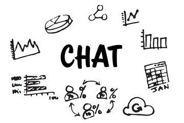 Poster - Chat text amidst various vector icons