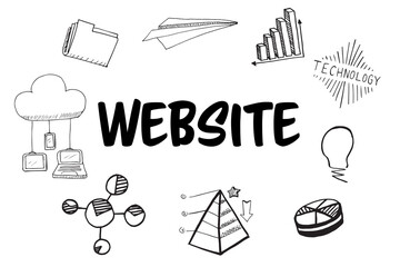 Poster - Website text surrounded by various vector icons