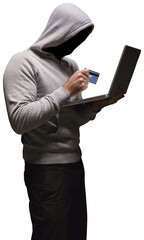 Poster - Hacker using laptop while holding credit card