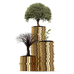 Poster - Trees and plant on stacks of gold coins