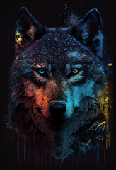  wolf in the night  - mistery wolf.  Art  oil painting - printable aspect ration 2:3 - 30x20in, generative AI