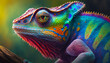 Colorful chameleon, on nature background, close up. Generative AI