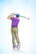 The golfer swings the club with all his might to hit the ball forward.illustration