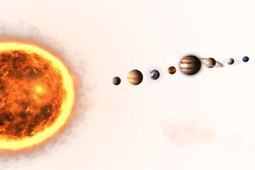 Wall Mural - composite image of various planets over sun