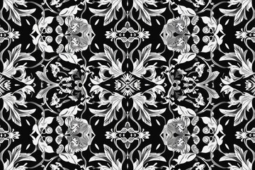 Poster - black and white floral pattern with intricate details. Generative AI