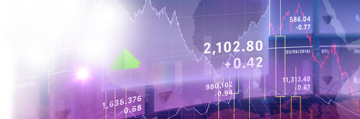 Fototapete - Digital image of business graphs on purple screen