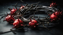 Flat Lay Crown Of Thorns Still Life, Color Splash Effect, Ultra Realistic. Generative Ai