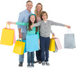 © vectorfusionart - Happy family with shopping bags against white background