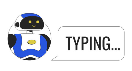 Poster - AI chatbot typing line concept vector spot illustration. Editable 2D flat colour cartoon character on white for web design. Machine learning creative lineart idea for website, mobile. Oswald font used