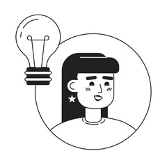Poster - pretty girl with lightbulb black and white concept vector spot illustration. editable 2d flat monoch