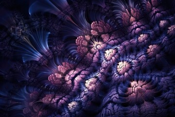 Poster - digital floral arrangement in shades of purple and blue. Generative AI